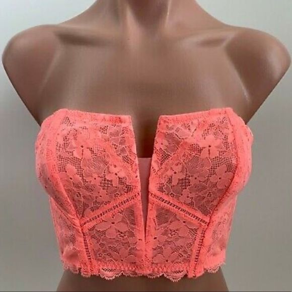 ⭐️ Victoria's Secret Dream Angels Lace Bustier Corset Bra Pink Neon NWT - Picture 1 of 8